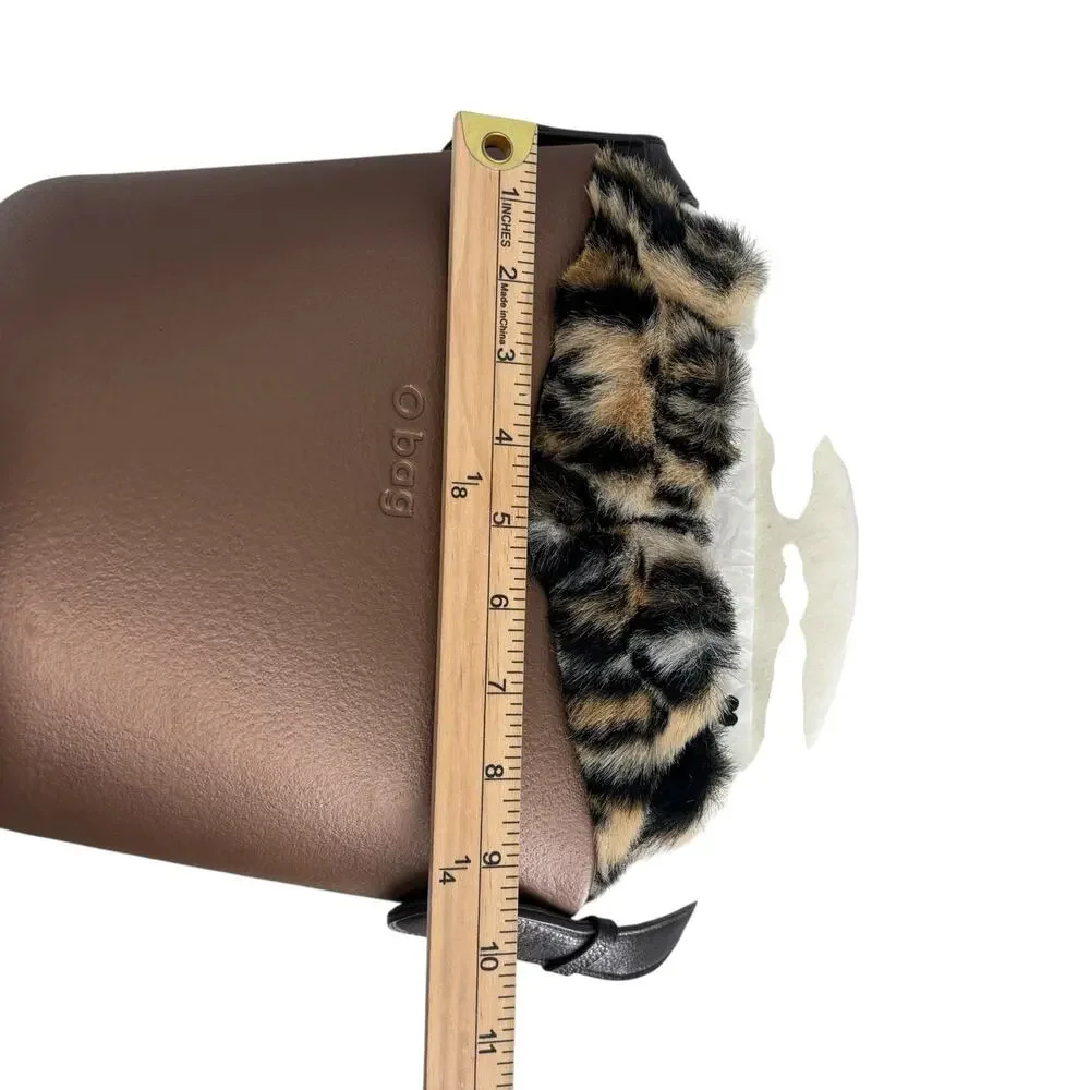 O Bag Italy Eva Compound Basket Tote Crossbody Bronze Faux Leopard Drawstring